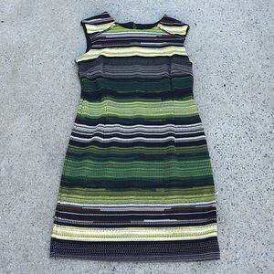 Karin Stevens Striped Knit Sheath Dress Size 14 | Green Black Career Workwear